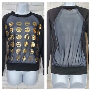 Tmani Black Mesh Smiley Face Long Sleeve Shirt